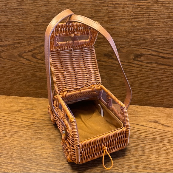 Tommy Bahama Tan Woven Rattan Car-Shaped Satchel - Picture 10 of 16
